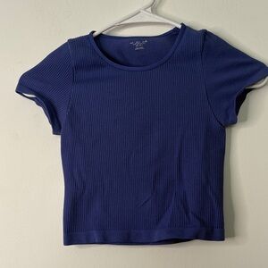 Urban Outfitters Navy Ribbed Short Sleeve Top